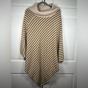 NWOT Striped Cowl Neck Poncho Tan and Cream Stripes Flowy and Soft O/S